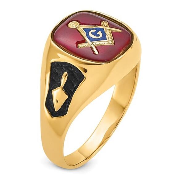 14k Gold Men's  Lab Created Ruby Masonic Ring - Picture 8 of 9